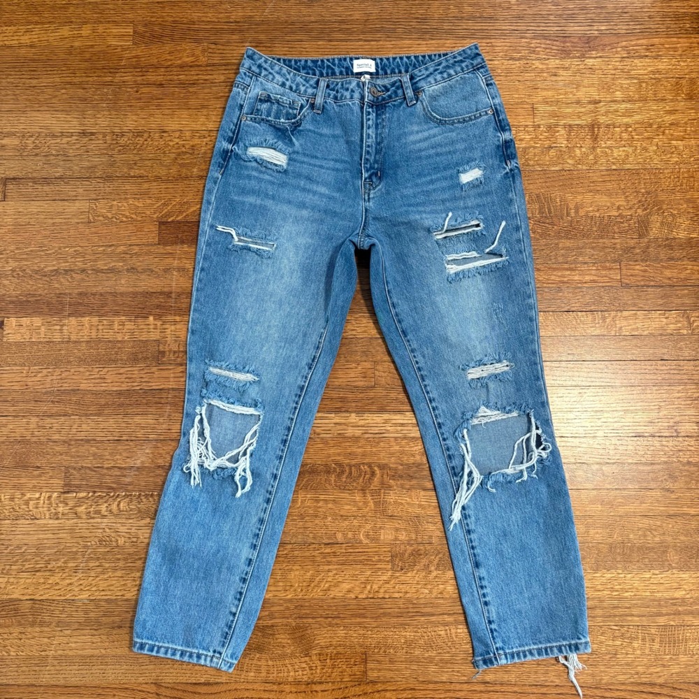 Special A‎ Womens Size 9 Distressed Denim Jeans Blue Cotton Straight Leg